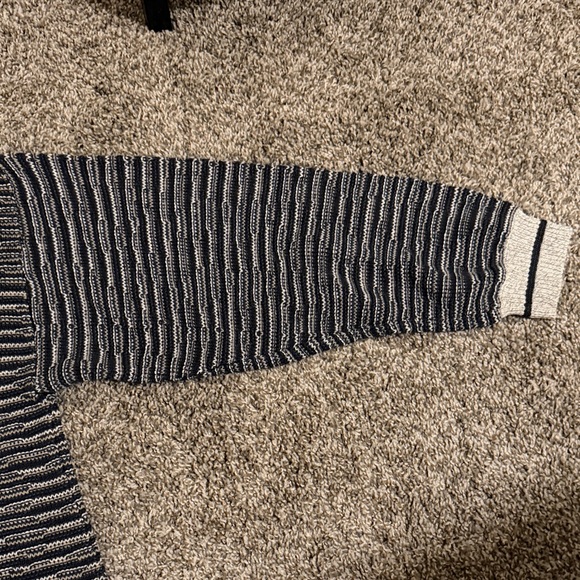 Striped Crewneck Knit Sweater Navy/Cream/Green 100% Cotton - Picture 3 of 8